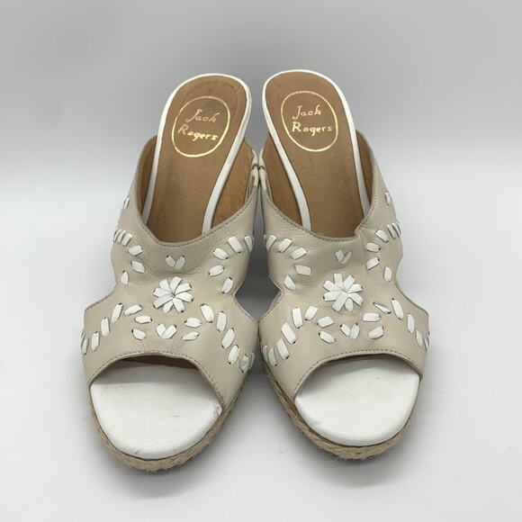 Jack Rogers Sophia Wedge Heel Sandals Size 7.5 Bone White Slip On - Picture 2 of 9